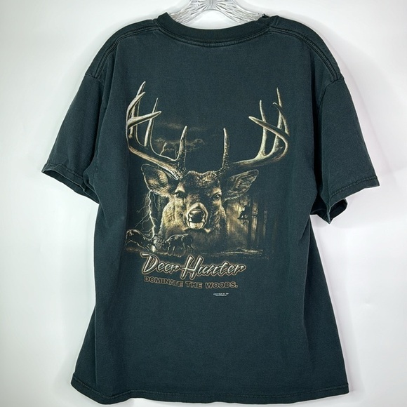 Vintage Delta Buck Wear Black Short Sleeve Deer Graphic Print Tshirt Size Large - Picture 1 of 6